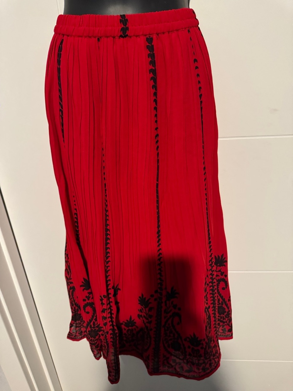 Anthony Richards Red Midi Skirt with Black Embroidered Border